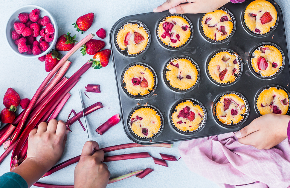 Strawberry muffins in a tray